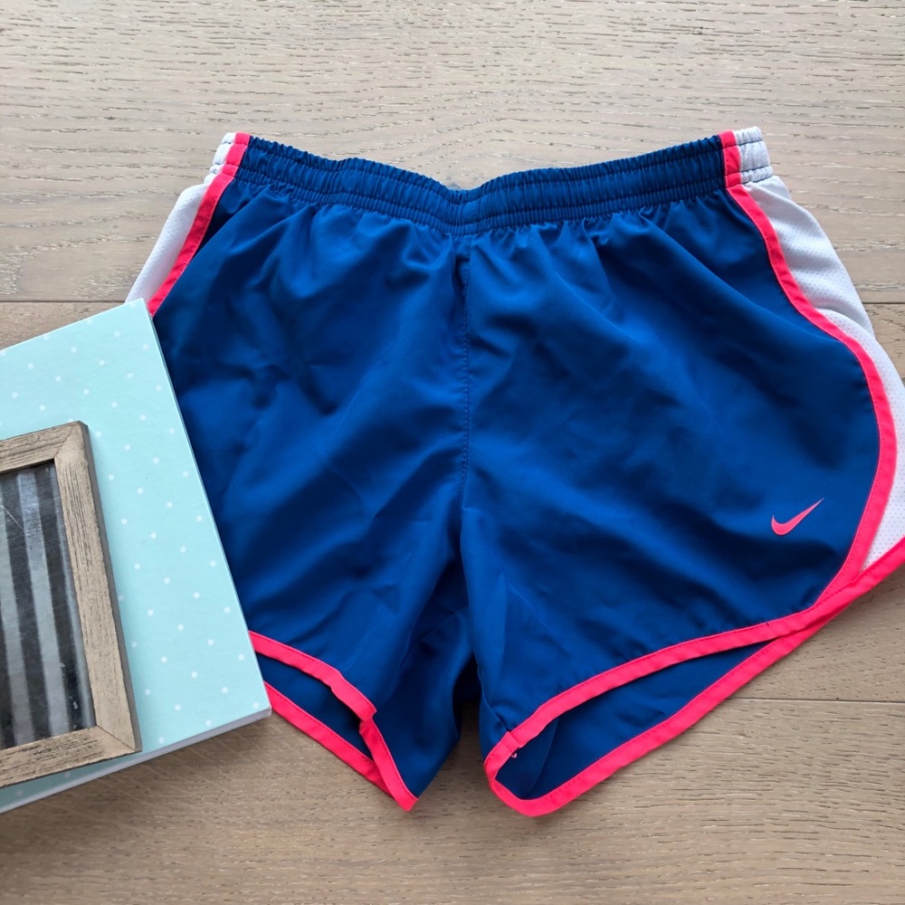 Nike blue with neon pink outline white netted side